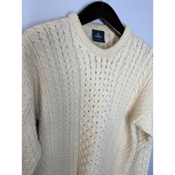 Aran Woolen Mills Merino Wool Cable Knit Sweater Cream Men's S - Picture 2 of 9